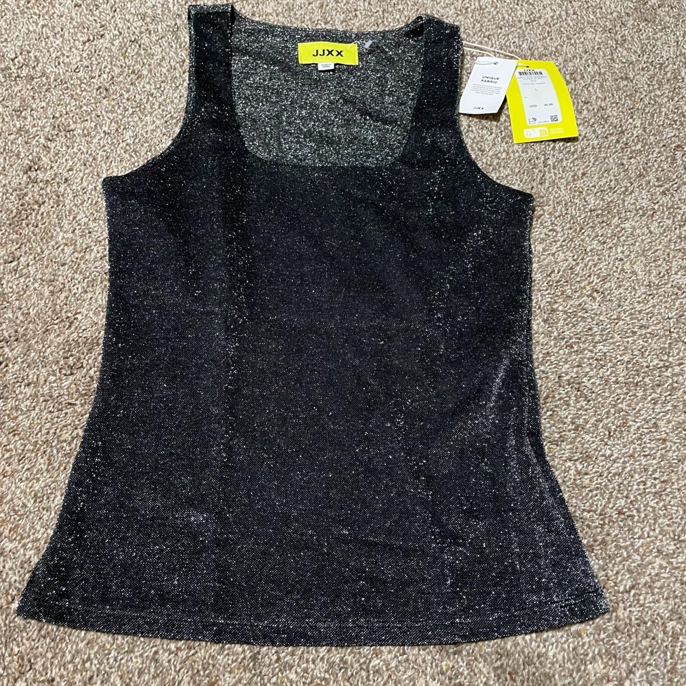 JJXX Black Glitter Square Neck Sleeveless Tank Top JR S